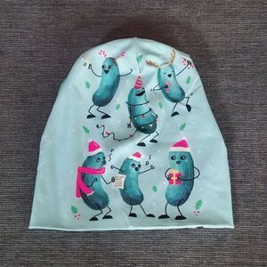 Whimsical Christmas Pickle Beanie Hat Unisex Stretch
